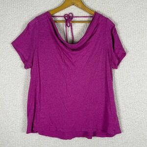 Maeve Anthropologie Womens Top XLarge‎ Purple Cowl Neck Tie Back Linen Blend